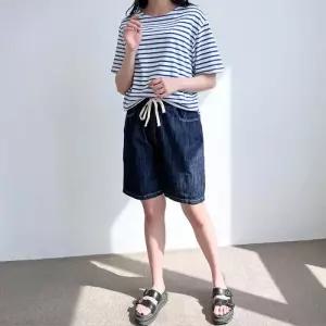 [리빌모아]여자 린넨 허리밴딩 데님 5부 청반바지 SDW-JEH-SSD230523W