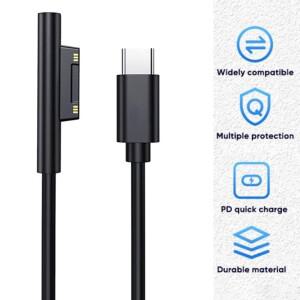 고속 충전 USB C 타입 전원 공급 장치 어댑터 마이크로 소프트 서피스 프로 3 4 5 6 용 케이블 코드 15V 3A