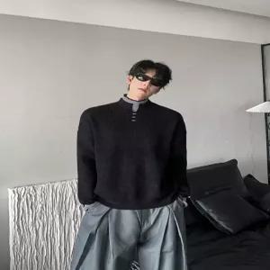 니트 캐주얼 가을 투피스 이중 패션 상의 가짜 남자폴라니트 터틀넥 ible3