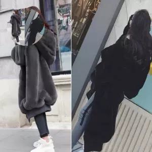 퍼아우터 여성 캐주얼 후드 코트 공항 데일리 패션 인조 모피