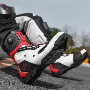 레저 바이크 오토바이 발목 부츠 레이싱 신발 남자 승마 내구성 미끄럼 방지 그립 안티 킥 보호 빠른 잠금