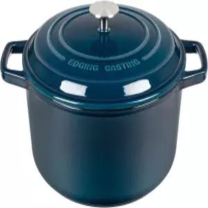 뚜껑이 있는 에나멜 주조 주철 더치 오븐 냄비 사워도우 빵 굽기용 원형 둘레 손잡이 6쿼터 파란색