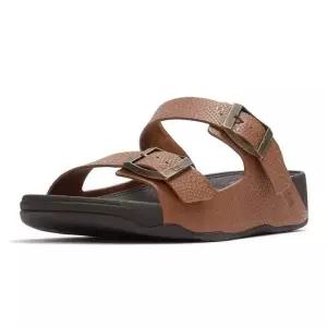 핏플랍 남성 고흐 목 버클 엠보싱 레더 슬라이드 - 딥 탄 FT64K1D05C 289318