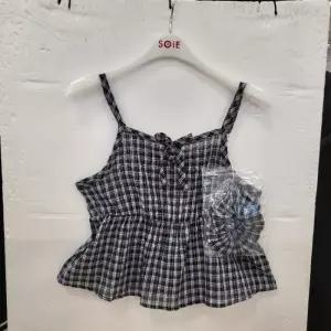 소이 HC22 스크런치 체크 뷔스티에 블라우스 여아 여름용 네이비 스판 머리끈 뷔스티
