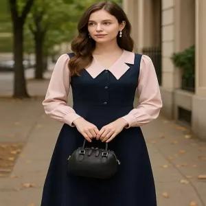 [비바로그][비바로그] 미로이 카라 배색 버튼 원피스