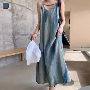 [리빌모아]여자 여름 브이넥 넥끈 나염 민소매 롱 원피스 LDW-OPS-SBM072