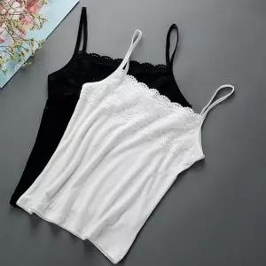 레이스 끈나시 면 이너나시 탑 민소매티 슬리브리스