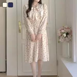 [리빌모아]여자 꽃무늬 리본 쉬폰 프릴 긴팔 원피스 DHTW-OPA-SN2390330