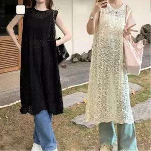 [리빌모아]여자 트임 시스루 라운드 민소매 롱 조끼 원피스 LDW-OPS-SBM058