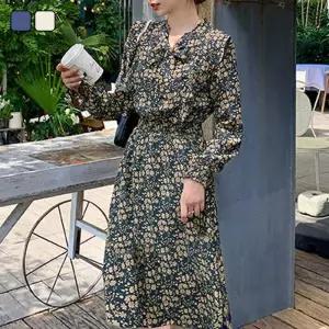 [리빌모아]여자 꽃무늬 쉬폰 리본 프릴 긴팔 원피스 DHTW-OPA-SN2424675