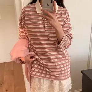 [옷자락]여성 루즈핏 긴팔티 힙가리 스트라이프 배색 카라 티셔츠