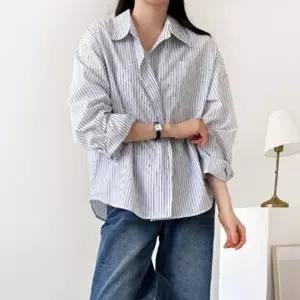 [옷자락]여성용 봄여름 경량 면 스트라이프 롱슬리브 셔츠