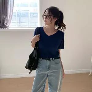 [옷자락]여성 레이온 스판 쫄깃 루즈핏 브이넥 반팔