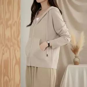 [옷자락]여성 봄시스루 포켓니트 후드집업