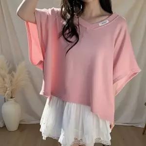 [옷자락]여성 봄여름 시원한 브이넥 루즈 반팔티