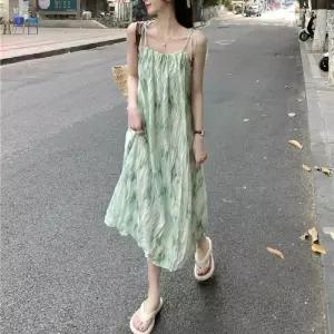 [리빌모아]여름 여자 주름 나염 A라인 끈 나시 원피스 SDW-OPS-SLL1001951
