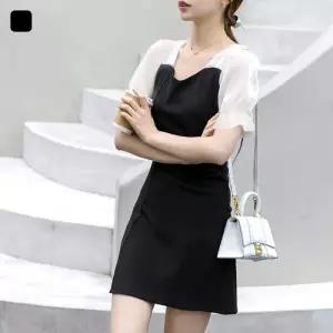 [리빌모아]여자 쉬폰 셔링 배색 반팔 미니 원피스 DHTW-OPS-SN2565760