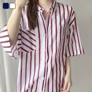 [리빌모아]여자 루즈핏 린넨 스트라이프 반팔 셔츠 KSMW-SHS-SCK0419005