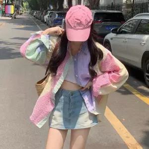 [리빌모아]여자 파스텔 스트라이프 오버핏 셔츠 가디건 JSW-SHA-SP0000CUW