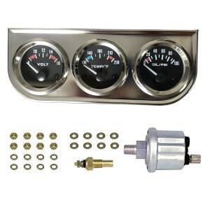 크롬 3 in1 트리플 오토 게이지 미터 키트 52mm(8-16V 전압계 +100-250 수온 + 0-100psi 오일 압력계), 12V 차량용 블랙 콘솔 포함