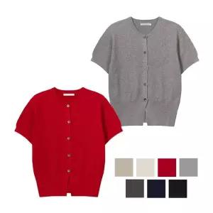 [리빌모아]여자 세미크롭 라운드 솔리드 버튼 반팔 가디건 SGW-KNH-Q071