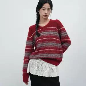 제너럴아이디어 GENERAL IDEA WOMAN 헤어리 스트라이프 루즈핏 풀오버 [RED] / WBE4L05534 752280