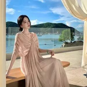 마킷5 원피스 가을 여성용 쉬폰원피스 프렌치 쉬폰 비치 바캉스 브이넥 슬림 롱스커트 JEN3