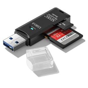 [미국배송] USB3.0 마이크로 SD 카드 리더 USB 어댑터에 5GBPS 2-IN-1 SDXC SDHC MMC RS-MMC MICRO SDHC 및 UHS-I 카드(블랙 1팩)