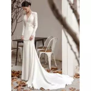 웨딩드레스 웨딩촬영 시스루 V넥 새틴 민소매 셀프