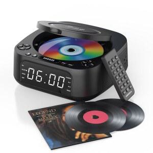 [미국배송] CD 플레이어 휴대용 가정용 모노딜 플레이어 블루투스 스피커 포함 데스크탑 휴대용 무선 충전 알람 시계 슬립타이머 / FM 라디오 USB 드라이브 AUX 리모컨 지원