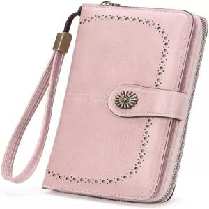 RFID 차단 홀더가 있는 여성용 가죽 신용카드 BVEOGMRO 지갑 바이폴드 손목시계 클러치