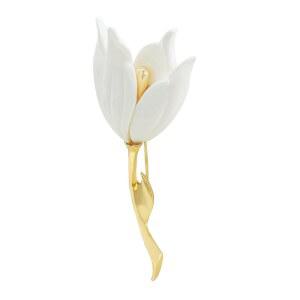 우아한 에나멜 튤립 브로치 AILUOR 패션 오팔 크리스탈 라인스톤 플라워 코르사지 스카프 보석 액세서리 의류 부케 신부 여성 웨딩 의상 화이트