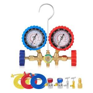 자체 밀봉 및 천공 기능이 있는 오리온 모터 테크 AC 게이지 세트, R134a R12 R22 R502 냉매용 게이지, 5FT 호스 어댑터 조절 커플러가 자동차 프레온 충전 키트