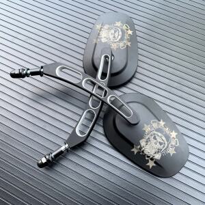 Harley Dyna Sportster Softail Touring Electra Glide Ultra Street 용 바이크 오토바이 블랙 스컬 백미러