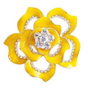 나바치 18k 골드 도금 크리스탈 로즈 플라워 에나멜 브로치