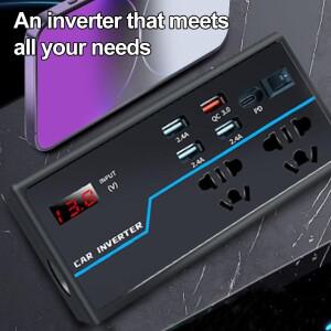 자동차 전원 인버터 12/24v ~ 220v Led 전압 디스플레이 4 전기 Pd/qc3.0 포트 USB 콘센트 다중 액세서리