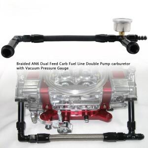 홀리 4150 기화기용 진공 압력 게이지가 있는 브레이디드 AN6 듀얼 피드 카브 연료 라인 더블 펌프