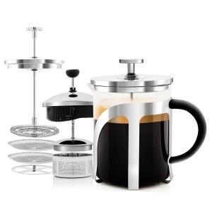 OVENTE 프렌치 프레스 커피 메이커, 내열 붕규산 유리 20온스, 4레벨 필터 시스템이 있는 BPA 프리 브루잉 포트, 콜드 브루 커피, 차 등을 위한 스테인리스 스틸 플런저, 클리어 FGC20T