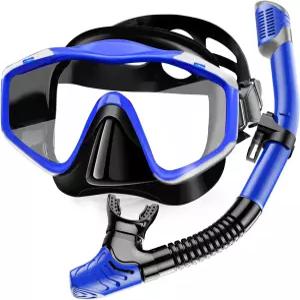스노클링 장비 강화 유리 김서림 방지 및 누출 수영 마스크가 포함된 드라이탑 스노클 세트 스쿠버 다이빙
