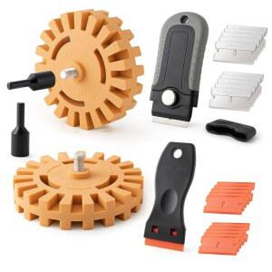 고메이크 데칼 리무버 지우개 휠 도구 키트와 드릴 어댑터 비닐 제거 도구, 핀스트립 제거용 면도날 스크레이퍼(믹스, 스티커 2팩 슬롯) 포함