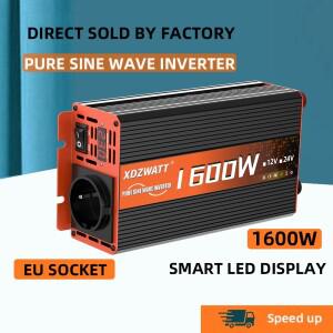 순수 사인파 인버터 DC 12V-AC 220V 60HZ EU 소켓 1600W LED 전압계 컨버터 변압기