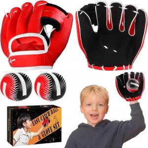 청소년 이지 캐치 야드 잔디 게임 야구 플레이를 위한 글러브와 볼 세트 - 블랙 앤 레드 2팩 T볼