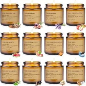 가정용 아로마테라피 캔들 12팩 여성용 병 선물 내추럴 소이 왁스 앰버 세트 생일 향초