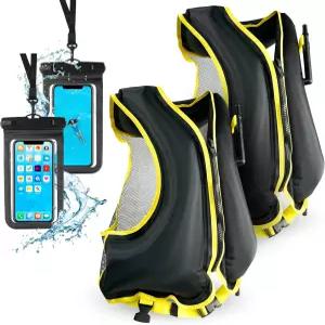 2개의 방수 휴대폰 케이스가 있는 풍선 스노클 조끼 2개 조절 가능한 스노클링 68-220파운드 카약 수영