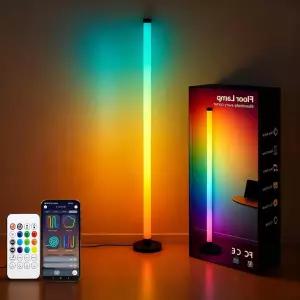 앱 및 리모컨이 장착된 레다직 LED 코너 플로어 램프 USB IC+RGBW 색상 변경 음악 동기화 타이머 설정 거실