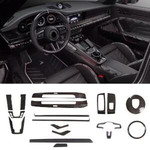 건식 탄소 섬유 자동차 스티어링 휠 기어 시프트 커버 도어 핸들 창 제어 씰 트림 맞는 포르쉐 911 992