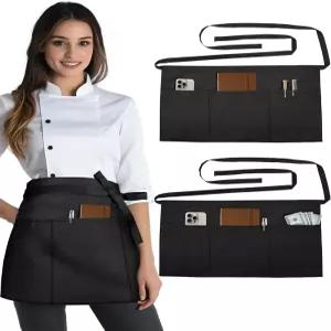 슬로히프 리버서블 서버 에이프런 6 포켓 - 웨이트리스 여성용 허리 절반 서빙 웨이터용 짧은