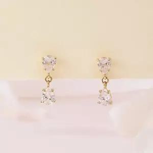 [비앤비골드] 14K 쁘띠 물방울 큐빅 침귀걸이 한쌍 MNE42490