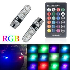 1세트 T10 W5W RGB LED 5050 6SMD 독서등 돔 라이트 리모컨 클리어 호환런스 웨지 컬러풀 트렁크 번호판 램