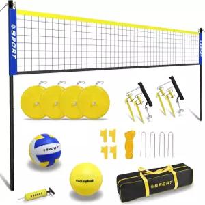 4개의 모래 앵커가 있는 퓨리피온트 비치 배구 네트 시스템.2개의 배구공 펌프 경계선 캐리백이 조절